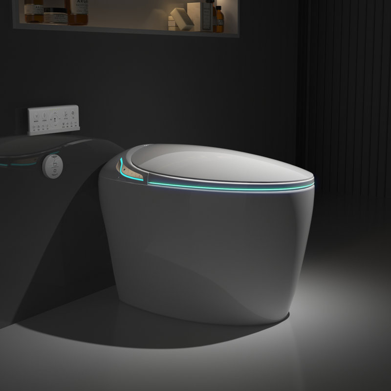 Unique Smart Toilet with Bidet Built In, Intelligent One Piece Toilet For Modern Bathroom, Auto Open/Close Seat, Foot Sensor, LED Display,Night Light, Warm Water & Dryer,Grey