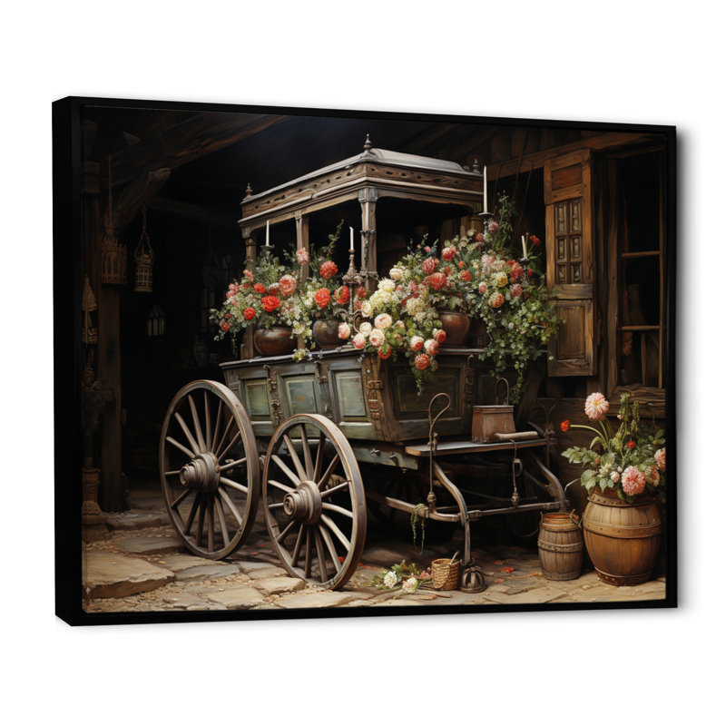 Vieille charrette grise II sur toile, H 12 po x l 20 po x P 1 po, Cadre flottant noir