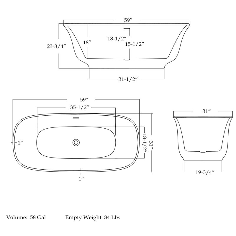 Elegance 59 in. L x 31 in. W x 23-5/8 in. H Freestanding Acrylic Bathtub, Drain, Brushed Brass