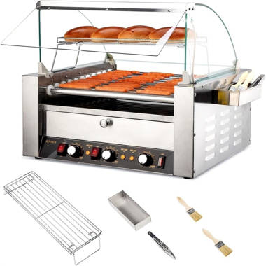 1400W Hot Dog Roller Machine, Dual Temp Control Commercial Electric Contact  Grills with Removable Stainless Steel Drip Tray and Cover, 18 Hot Dog 7
