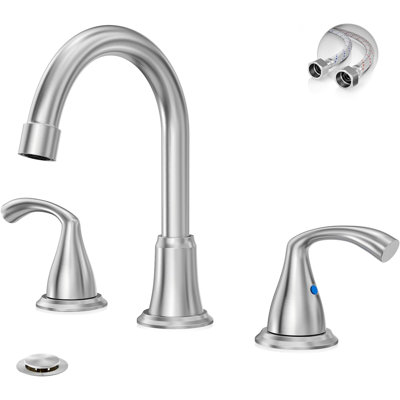 8 Inch Brushed Nickel Widespread Bathroom Sink Faucet, 2 Handle 3 Hole Bathroom Faucet With Metal Pop Up Drain And Water Supply Lines