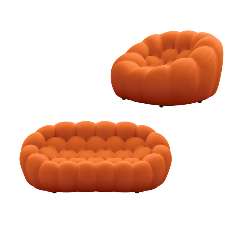 Ensemble de salon courbé 2 pièces Villance, Mélange de polyester orange