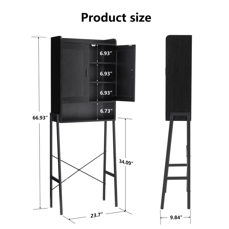 Solid Wood Freestanding Over-The-Toilet, Wooden Space-Saving Bathroom Organizer Shelf Over Toilet Storage Rack With Double Door And Adjustable Feet