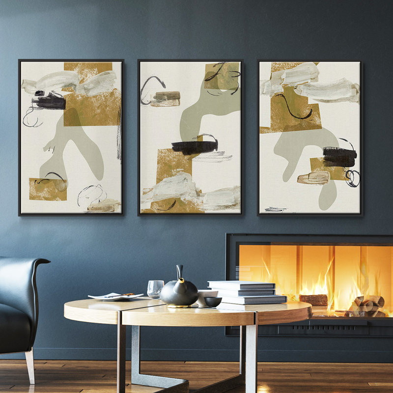 Garden Gems X, ensemble de 3 pièces encadrées sur toile, Cadre noir, H 27 po x l 54 po