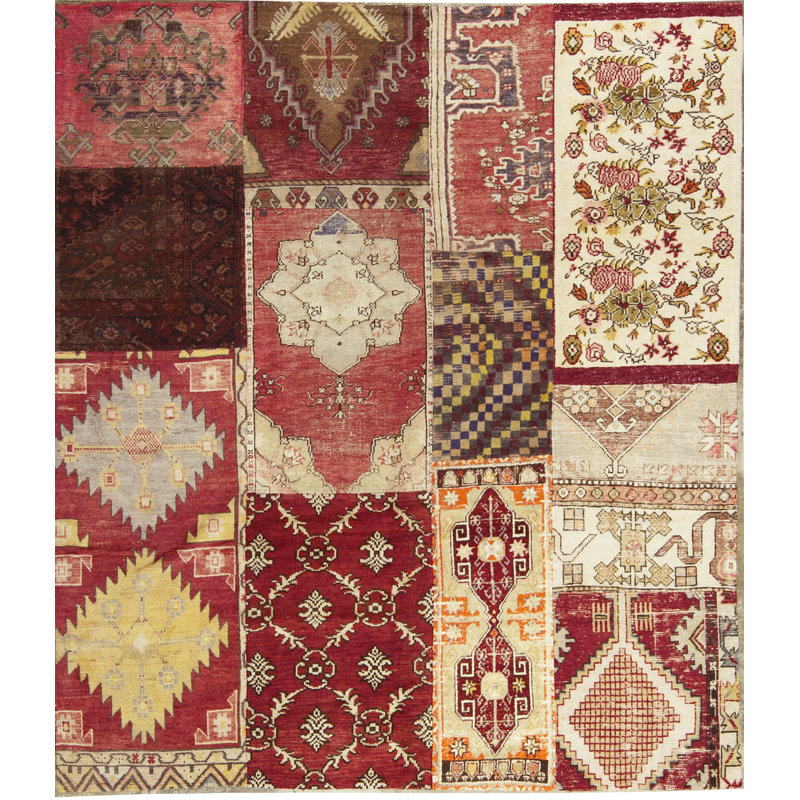 Tapis rouge et orange noué à la main de haute qualité