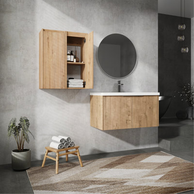 Meuble-lavabo mural 36 po avec lavabo et armoire latérale 36 po