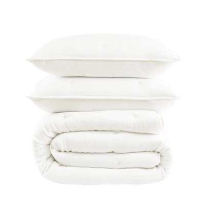 Courtepointe pour lit double / grand en coton blanc brodé léger, chaleur toute l'année, taies décoratives assorties, couleur naturelle, peau, confortable, pour le coton, toutes saisons, confortable, respirant,