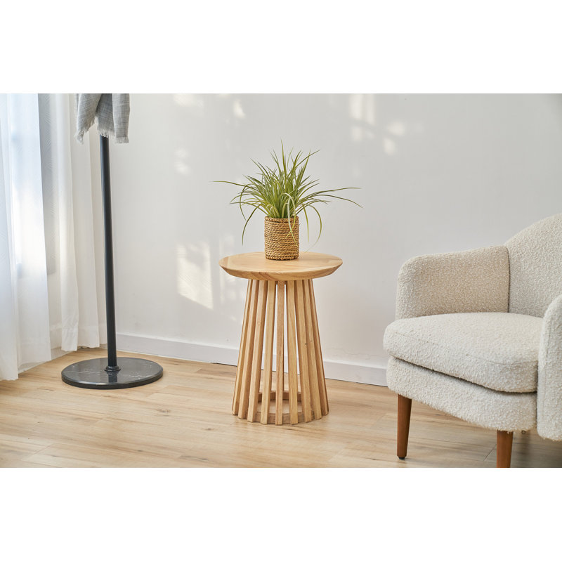 Bayram Solid Wood Pedestal End Table, Tan