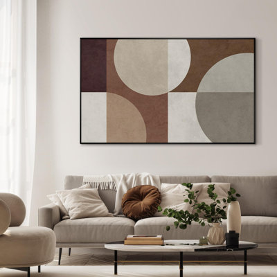 Abstract Geometric Circle Pattern in Earthy Colours Home Decor Extra Large Framed Wall Art Print (Frame Assembly Required)