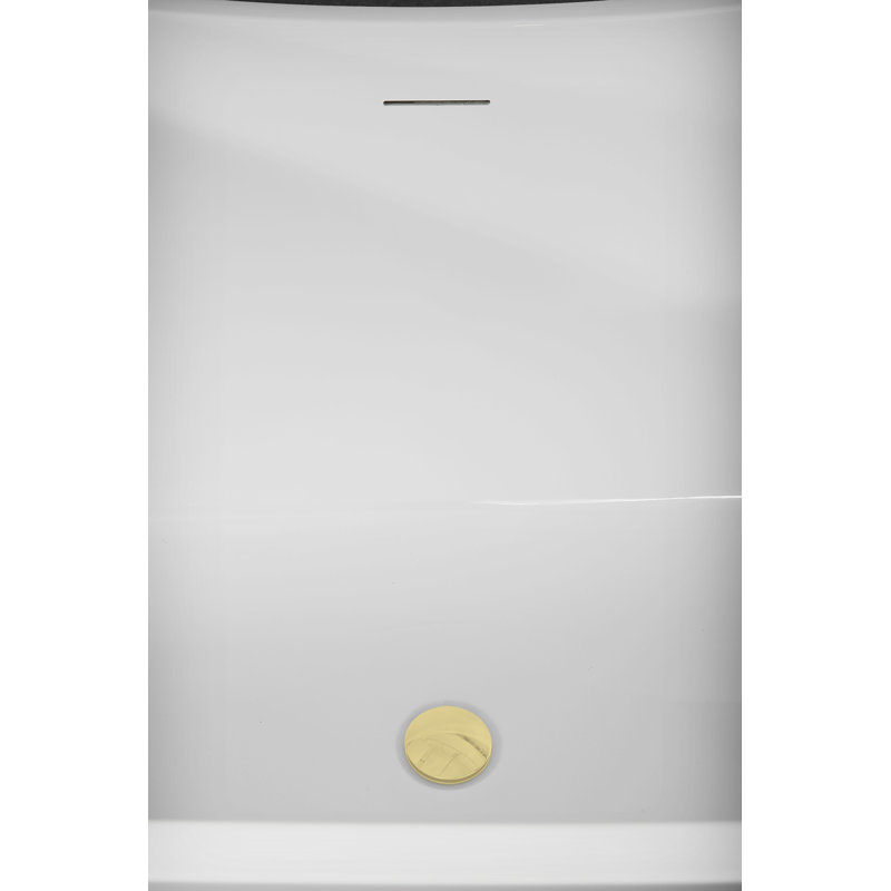 67" Streamline Soaking Freestanding Tub and Tray With Internal Drain, Polished Brass