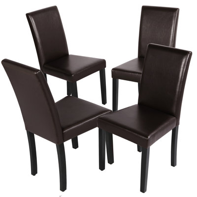 4PCS Faux Leather Dining Room Chairs High Back Padded Rubberwood Legs