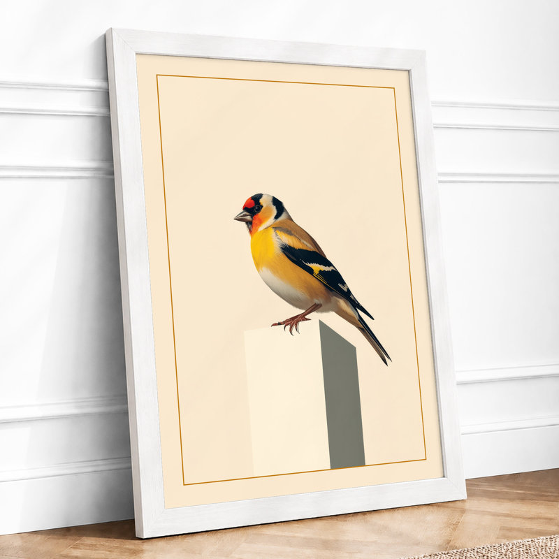Songbird on Post Botanical - Framed Print, A2 - 59.4 x 42.0 cm, White