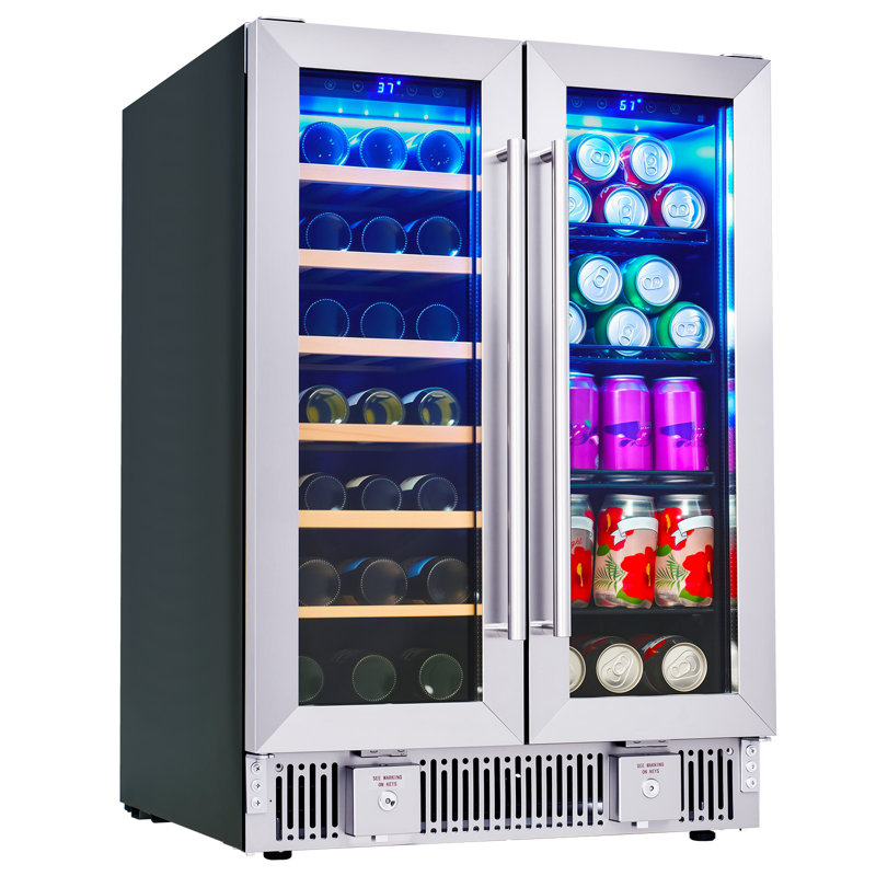 Réfrigérateur à boissons - Réfrigérateur à deux zones de 24 po avec porte vitrée, tablettes réglables et panneau tactile à DEL, conception sous comptoir pour bière à vin, encastrée ou autoportante