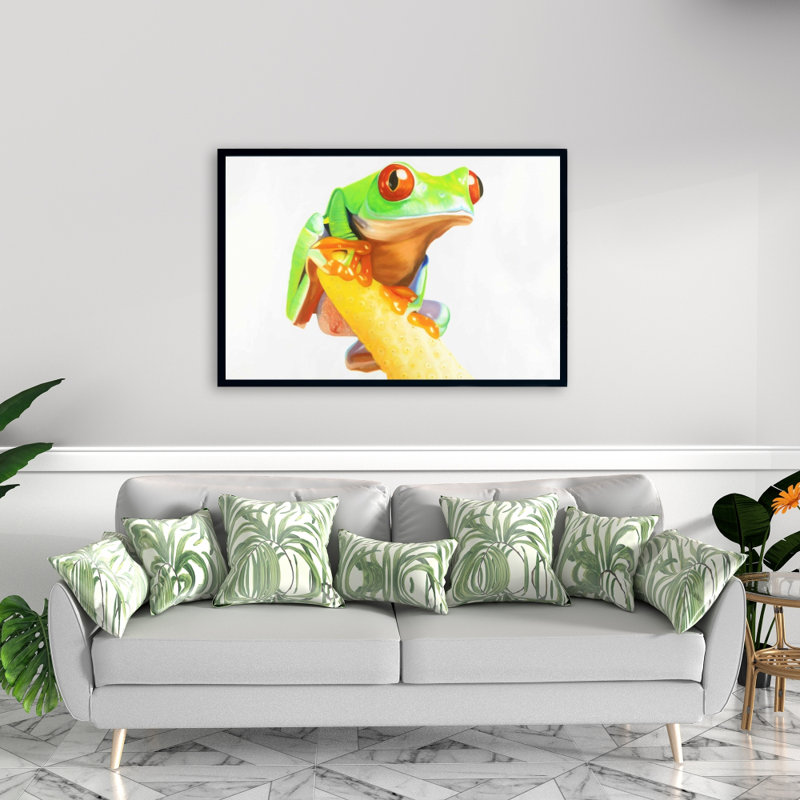 Curious Red Eyed Frog Print On Canvas, 24" H x 36" W