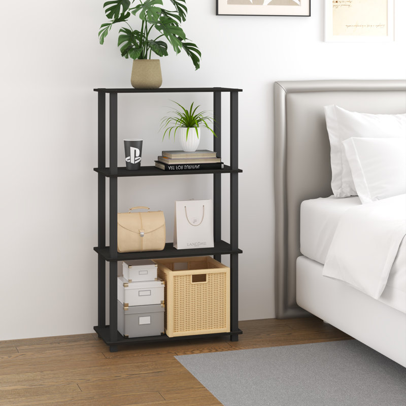 4-Tier 43.3" Corner Shelf, Open Shelves for Display and Storage, Espresso; Black