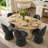 6 - Person Dining Table Sets With Extendabe Oval Table & 6 Upholstered Tweed Swivel Chairs-685923709