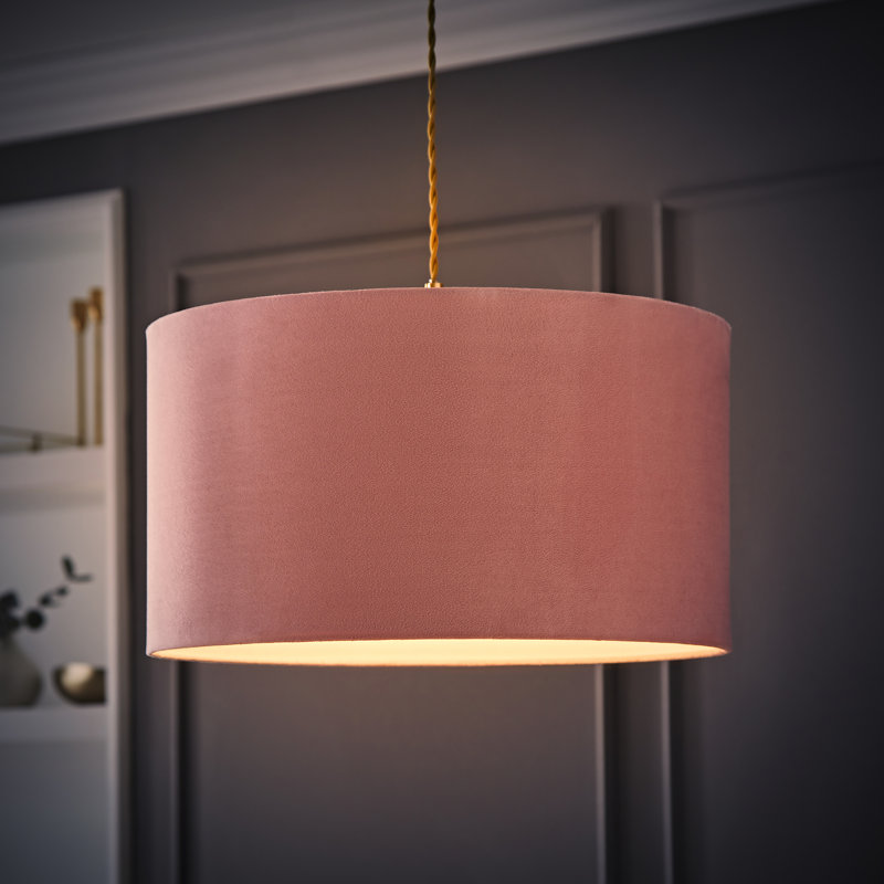 20cm H Velvet Drum Pendant Shade ( Screw On ), Pink, 25 cm H x 45 cm W x 45 cm D