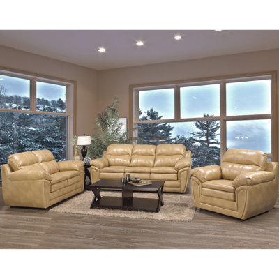 Adelei 3 Pieces Genuine Leather Living Room Set