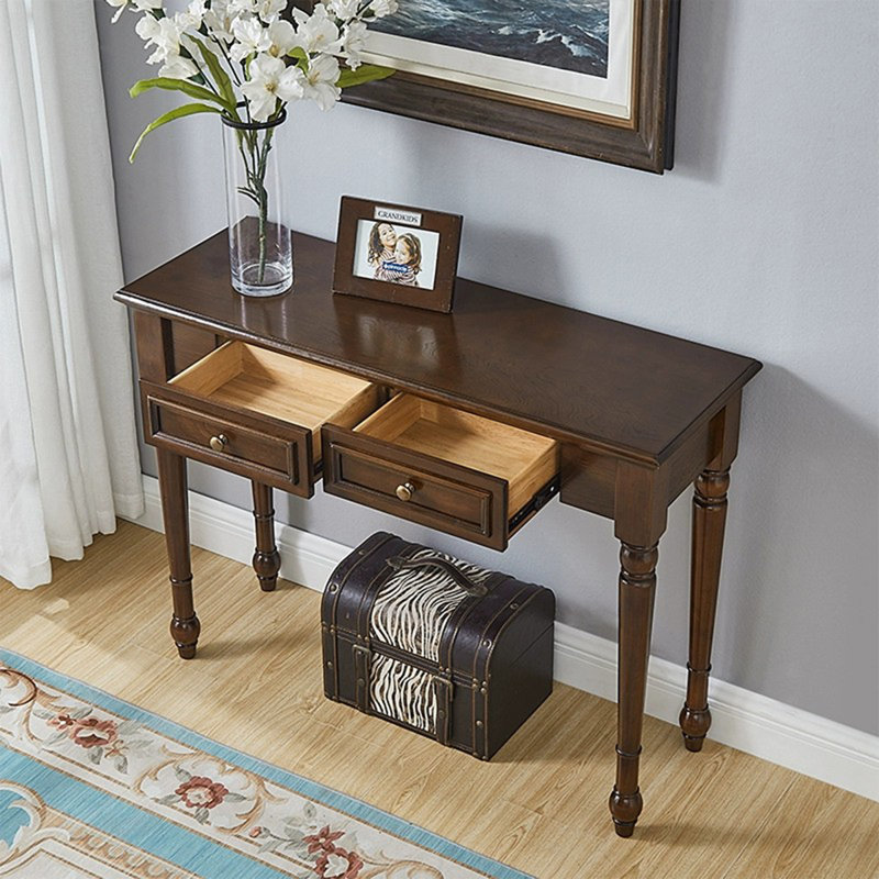 Solid Wood Rectangular Console Table, 29.92" H x 35.43" W x 13.78" D, Walnut
