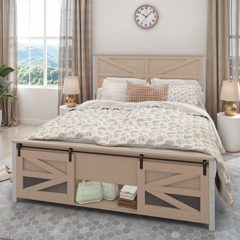 Farmhouse Rustic Platform Bed, Queen, Oak