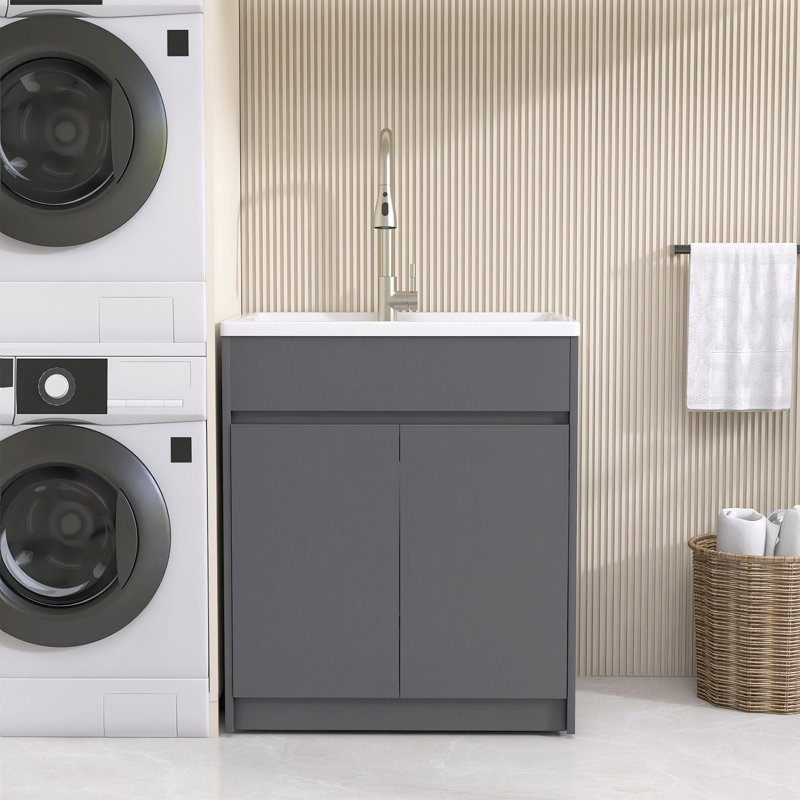 Évier de cuisine de 30 pouces avec lavabo à surface solide et armoire de rangement sur pied gris