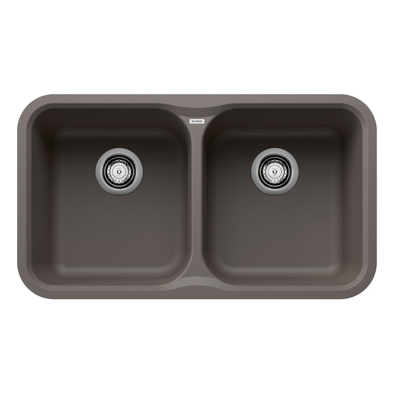 Évier de cuisine à double cuve en granite Vision, Gris béton