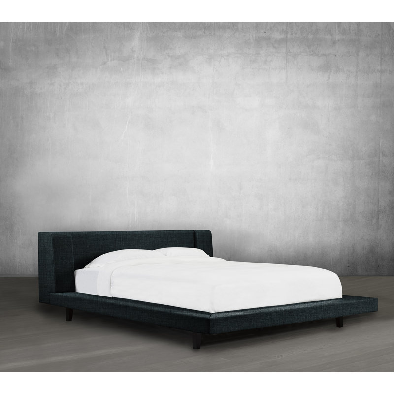 Lit plateforme en tissu d’ameublement Haslingden, Denim, Double