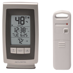 AcuRite Wireless Digital Indoor/Outdoor Thermometer with Clock, Day, Month, and Date (00754)