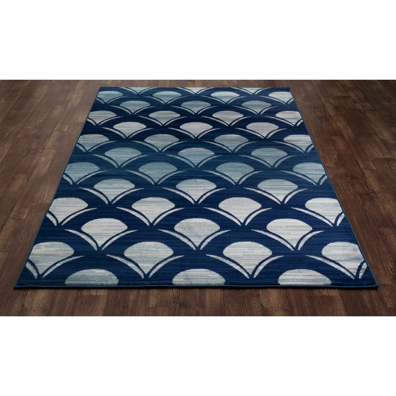 Ceasar Geometric Navy Indoor/Outdoor Rug, 6'7 x 9'2