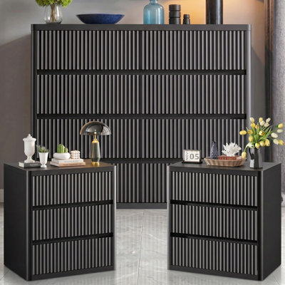 3-Piece Black Wavy Bedroom Furniture Set