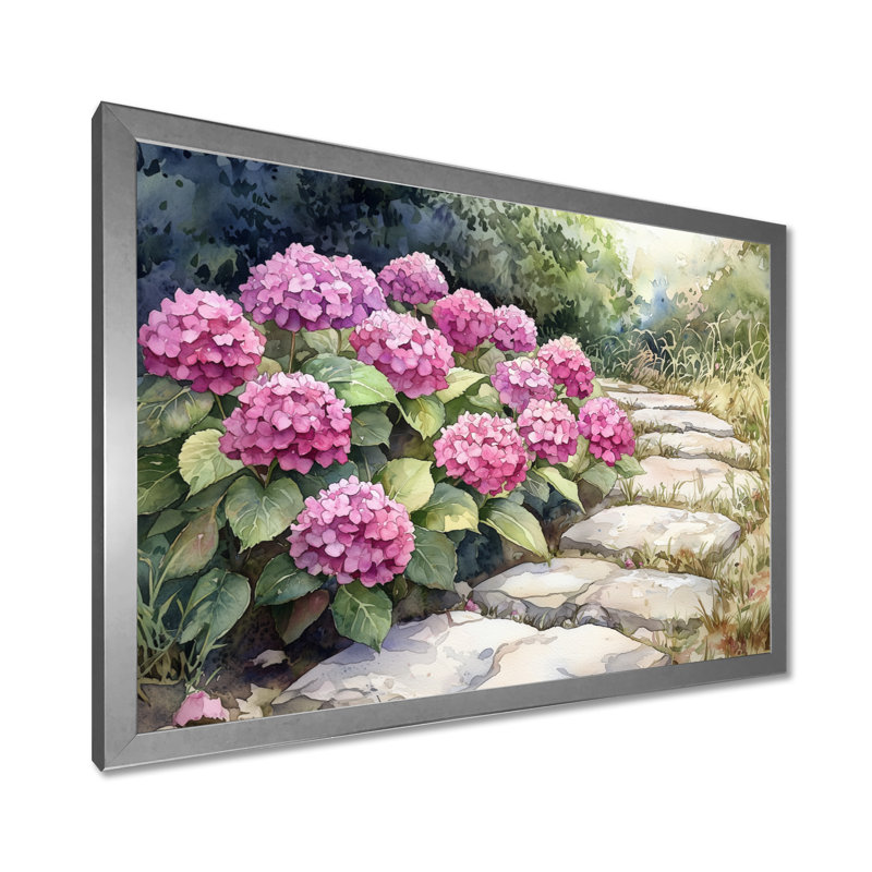 «Ikeni Hydrangeas By The Stone Path III - Hydrangea», art mural sur toile, Reproduction encadrée d'une seule photo
