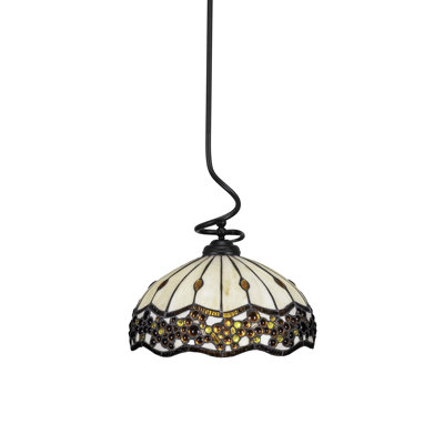 Luminaire suspendu Capri, fini noir mat, avec verre d'art romain 16 po