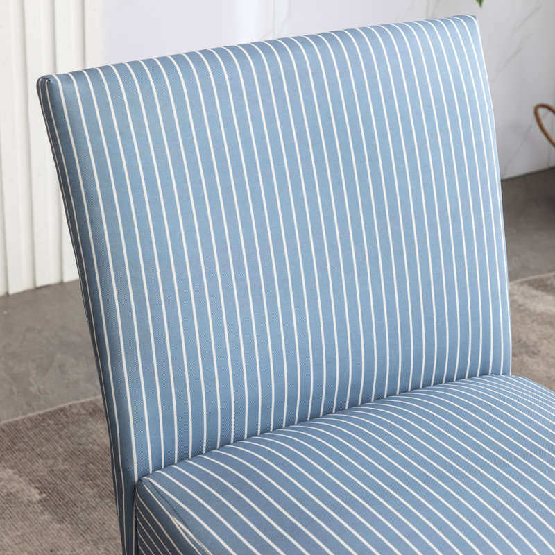 Chaise d'appoint à rayures bleues avec assise en mousse, fabrication stable en bois d'hévéa massif, ajoute de l'élégance à n'importe quel tissu de pièce, confort épais, durabilité du bois, convient à de multiples styles de décoration