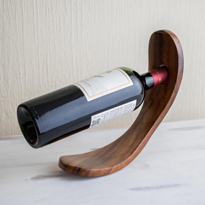1 Bottle Solid Wood Tabletop Wine Bottle Rack in Brown