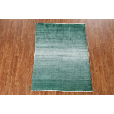 Tapis oriental vert / ivoire en laine noué à la main 3 pi 11 po x 5 pi 6 po Gabbeh