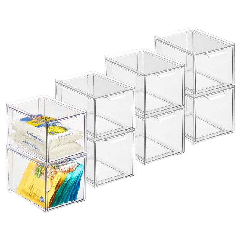 mDesign Stacking Plastic Storage Kitchen Bin with Pull-Out Drawers