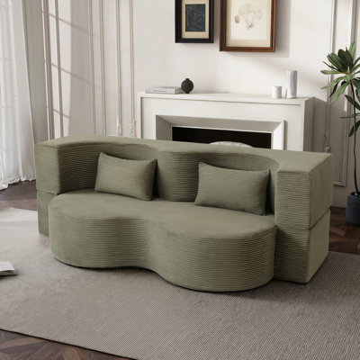 21 Boneless Folding , 75 Inch Compressed Convertible Sleeper Bed, Memory Foam Faux Fur Upholstered, 3 Seat For Living Room Three, Microfiber With 2 Pillows Apartment