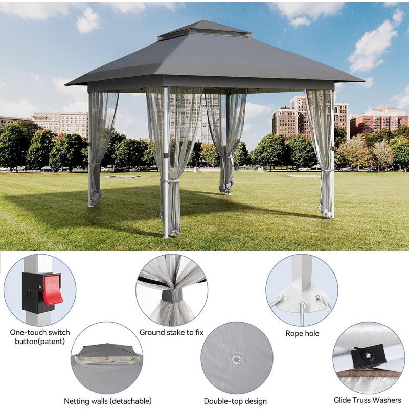 12x12 ft Pop-Up Canopy Gazebo with Mosquito Netting & Curtains, 2-Tier Vented Top, UPF 50+ UV Protection for Patio, Backyard, Party, Camping