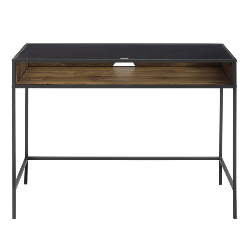 East Palo Alto Glass Top Writing Desk, Reclaimed Barnwood