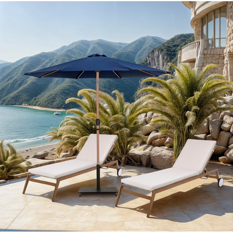 Parasol de patio en tissu / aluminium avec base Chavelle, Brun / noir, Bleu marine