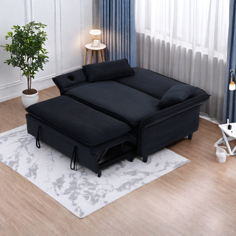 65.74-Inch Letter Striped Fabric Multi-Functional Sofa Bed, Suitable For Bedrooms And Living Rooms. The Armrests And Backrests Are Adjustable.