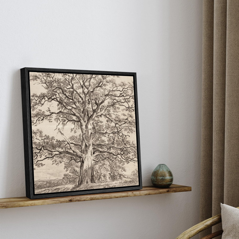 Monochrome Tree - Floater Frame Print on Canvas, Black Canvas, 16" H x 16" W