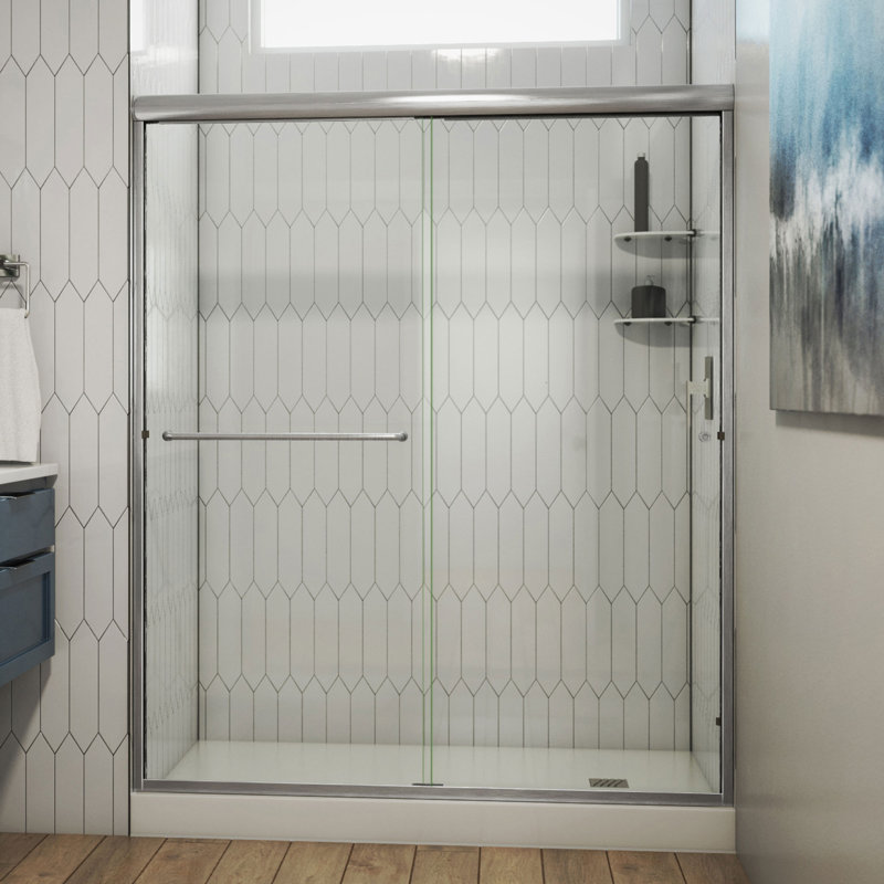 DreamLine Alliance Pro 56 - 60 inch W x 70 3/8 inch H Semi-Frameless Bypass Shower Door in Brushed Nickel, Clear, 70.375"