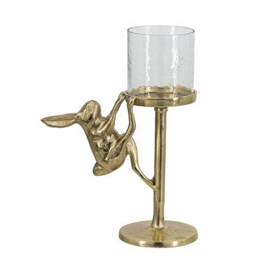 Porte-bougie doré avec abat-jour ourlet en verre transparent