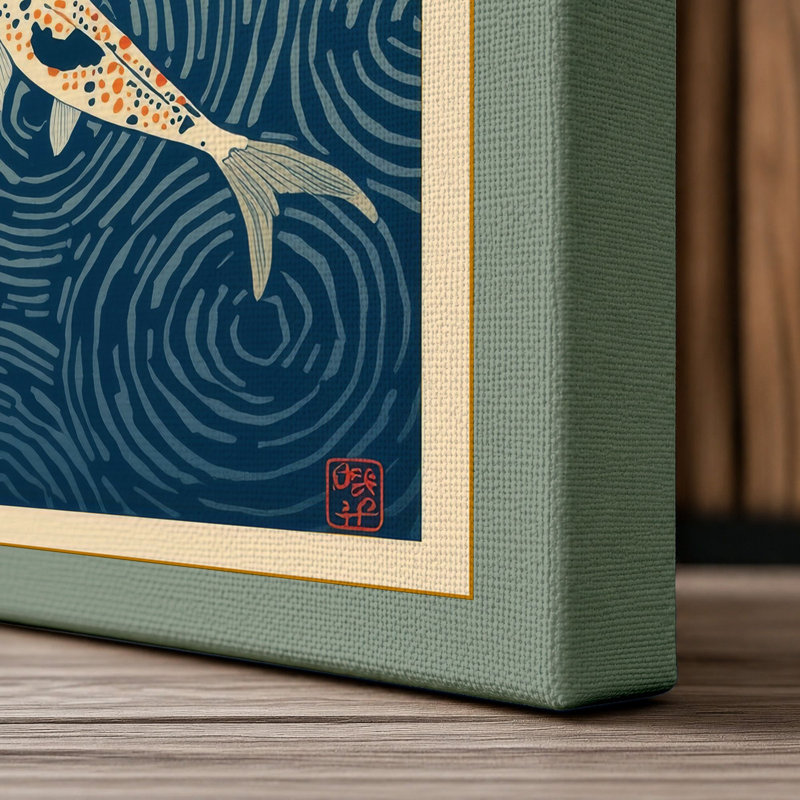Koi in Ripples Japandi - Wrapped Canvas, 18x12 - 45.7 x 30.5 cm, Sage Border