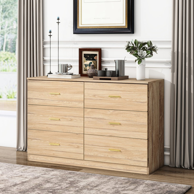 Armoire de rangement pour la chambre à coucher à 6 compartiments, aspect naturel, amplement de rangement, finition, construction