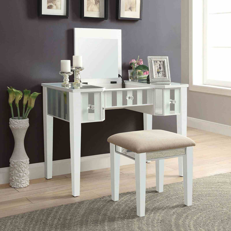 Ensemble de meuble-lavabo 1 pièce avec tabouret style transitionnel, Blanc