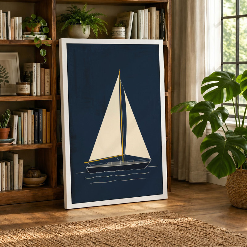 Sailing into Calm Coastal - Wrapped Canvas, 18x12 - 45.7 x 30.5 cm, Taupe Border