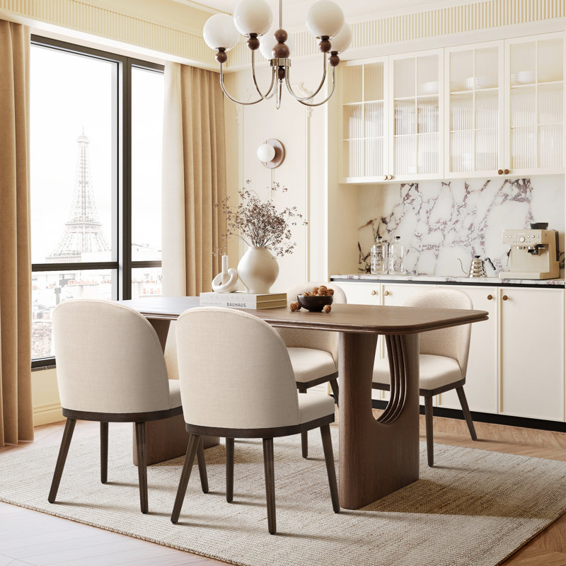 Upholstered Side Dining Chairs, 6, Beige