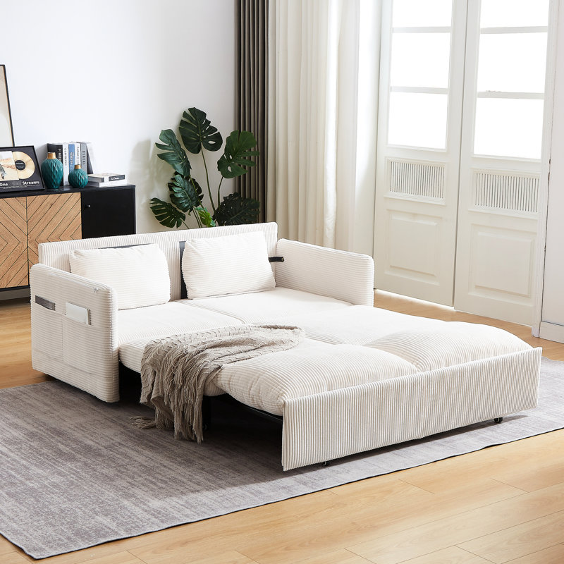 31 lits réglables avec poches escamotables et latérales, 2 coussins - Velours côtelé élégant pour le salon, lit d'appoint de 64,5 pouces, chambre à coucher avec rangement, appartement, bureau